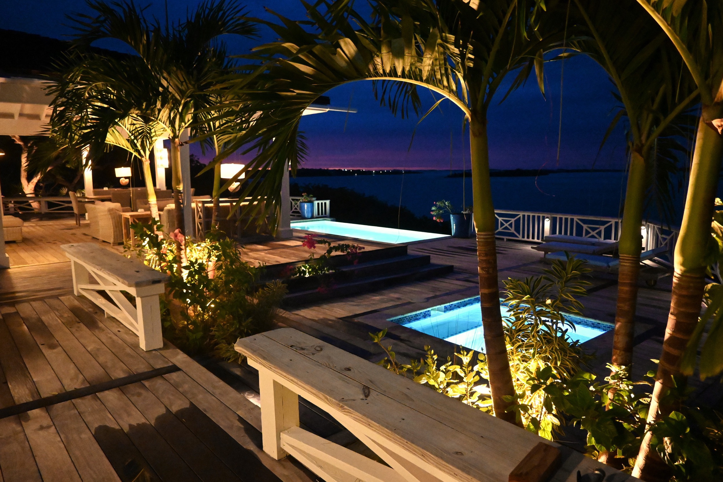 Spa and pool at night Bakari House Great Exuma Bahamas