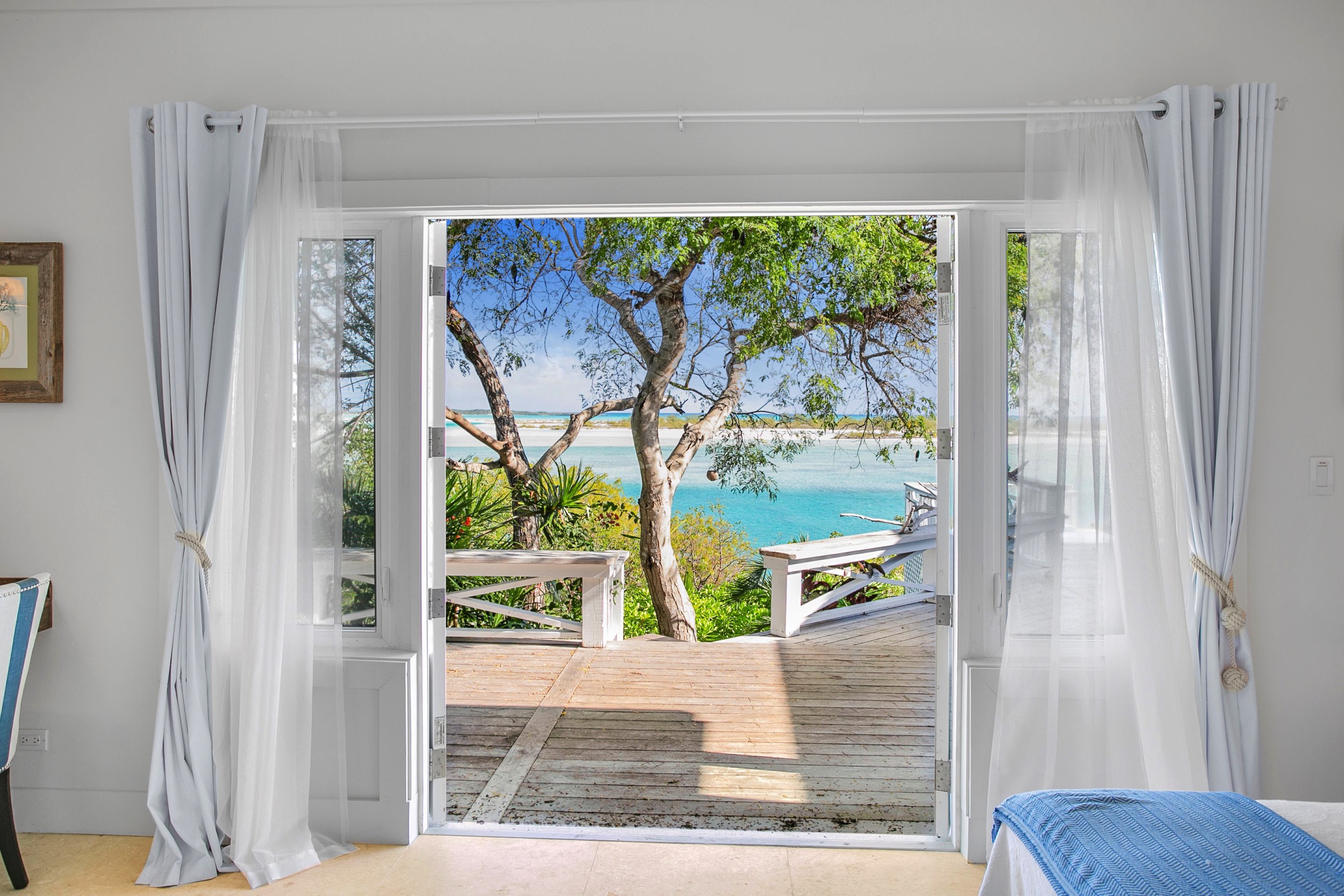 Terracedoor open view of beach Bakari House Great Exuma Bahamas